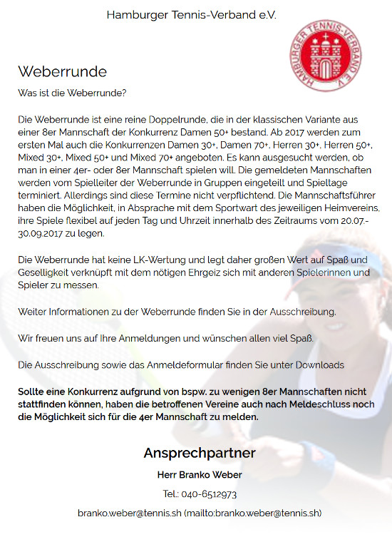 WEBER Runde - DAS DOPPELFORMAT des HTV für Mannschaften, Team und Freizeitgruppen