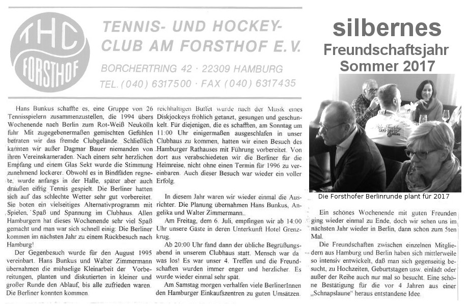 Berliner Tennisfreundschaft - Zeitungsartikel