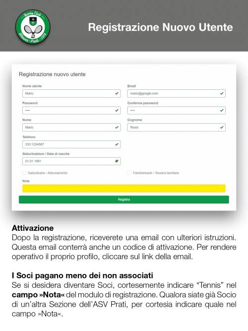 Reservierungssystem Handbuch für Tennisspieler Italienisch - Seite 1 von 5