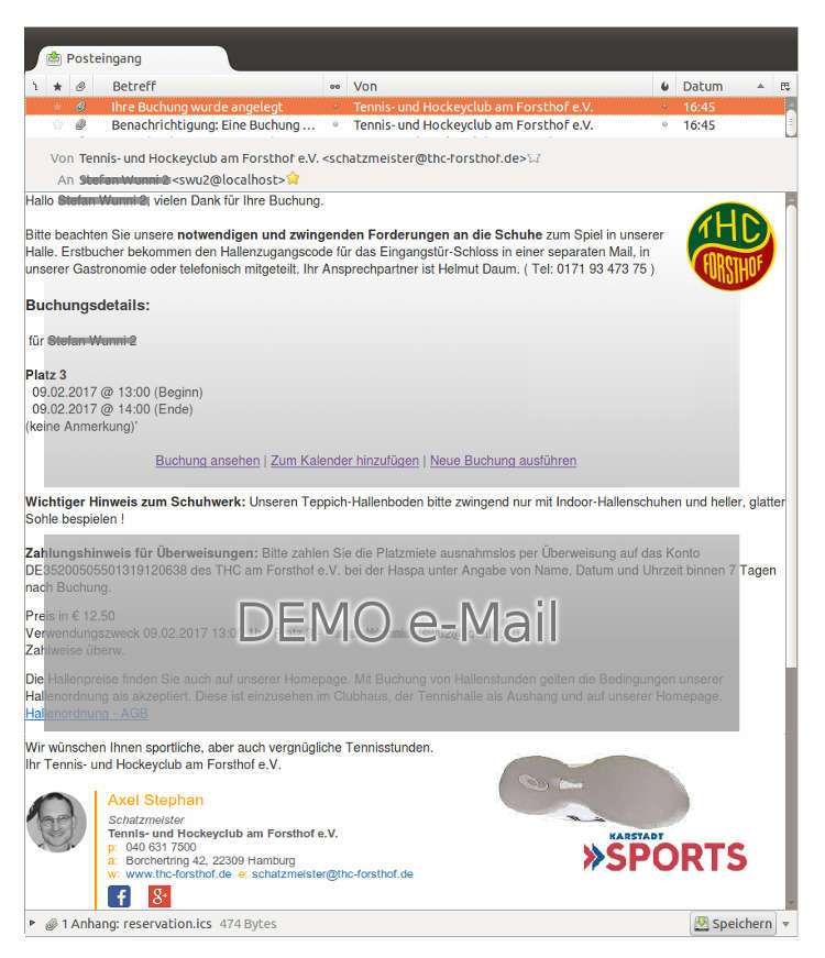 Automatische e-Mail Bestätigung des Reservierungssystems reservierungssystem f schedule email